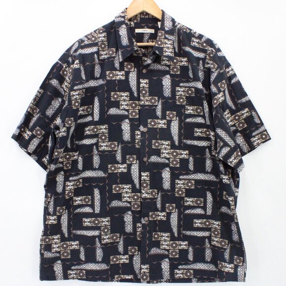 Vintage Moda Campia Moda Shirt Mens Black Button Down Geometrical Pattern XL 90s - Picture 1 of 9